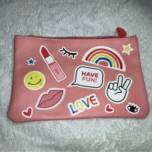 Ipsy Pink Makeup Pouch with Colorful Stickers